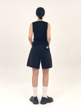  3RD REORDER HIP POCKET EMBROIDERY BLACK DENIM SHORTS LONG VERSION code 25106
