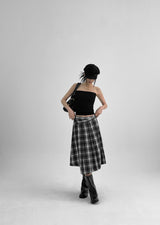 [MADE] Playit Check Pleated Wrap Midi Skirt