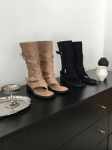 Suede buckle thong boots