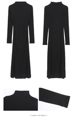 Half Turtleneck Black Flared Long Dress