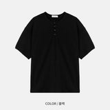 ワッフルヘンリーネックハーフTシャツ