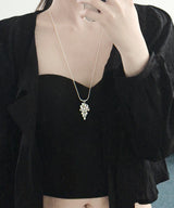 Silver Ball Grape Long Drop Necklace