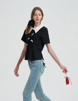 Roseline ribbon collar blouse