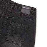 ウォッシングピンタックナッピングワイドフィットデニムパンツ[BLACK]