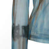 8287 Graffiti Logo Sheer Long Sleeve Turtleneck Top (Blue)