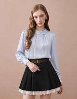 Seira Sheer High Neck Pintuck Blouse Sky Blue