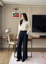 Divet Two Pin Tuck Brushed Span Wide Slacks