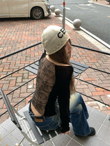 バックシースルーレース長袖Tシャツ