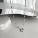 stb hip star y2k stainless steel star white crystal gemstone layered two-way ball necklace