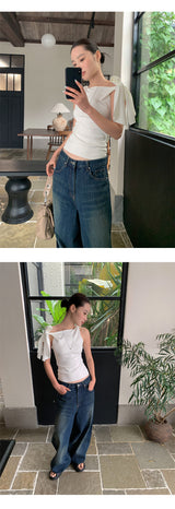 Kine strap unbalanced shoulder sleeveless top