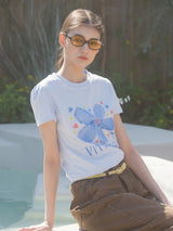 Blue Flower Slim Fit T-shirt