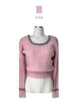 Joy color combination polo shibori long sleeve twist knit (5 colors)