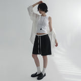 [Torinne] Elasticated Pintuck Sagging Half Slacks - 2 Colors
