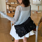 [25FW Mandarinetree only] ティラミスポケットメッセンジャー スエードレザー ビッグショルダークロスバッグ [Black color only]