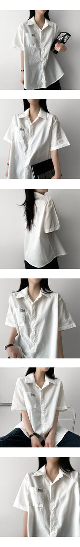 Ind patch label roll-up short sleeve shirt shirt