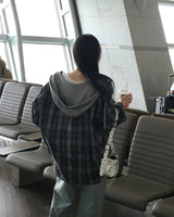 [Bellide made] airplane HOODED LOOSE-FIT CHECK SHIRT