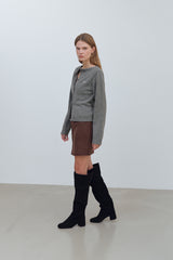 YUSE LOGO LAMSWOOL BASIC KNIT CARDIGAN - GRAY