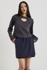 Cotton Layered Long Sleeve T-Shirt, Charcoal