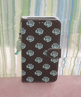 Rose Rose Dot Mint Chocolate Brown Vintage Diary Leather Wallet Phone Case