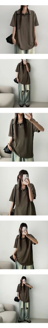 ニブルオープンカラー半袖ニットTシャツ