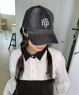 LOGO STITCH WASHED DENIM BALL CAP