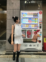 アトリエ ドット フリル ホルター フレア ミニ ドレス