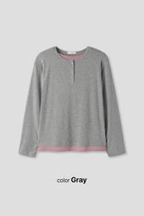 Henley neck layered long sleeves