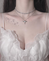 [NMIXX Jiwoo Necklace/Anti-tarnish] Angelic Wand Layered Necklace - Silver Color