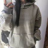 コユウボタンストライプウォーマーフード付きTシャツ