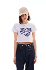 ハートスローガンクロップTシャツ / ブルー
