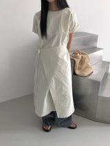 Jeure Wrap Roll-up Short Sleeve Long Dress