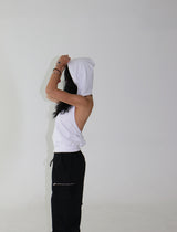 Backless Hooded Zip-Up Sleeveless