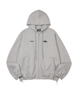 Cross String Hood Zip _ Gray