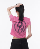 ダブルラインスタックロゴクロップTシャツ