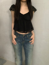 ライモンシャーリングシフォンクロップブラウス
