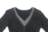 Mars Color Matching Double Button V-Neck Knit