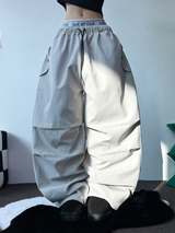 INSIDE FLEECE❤NYLON PARACHUTE POCKET PALE COLOR LONG PANTS💜🖤🩶3COLOR
