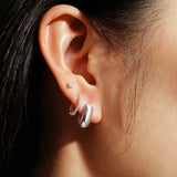 silver mini u-shape huggie hoop rhodium plating + 925 silver earrings E067-08H