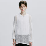 [SET] fishnet long sleeve knit & standard fit sleeveless white