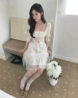 [ matcha green ] mof olive mesh ribbon square heel (6.5cm)