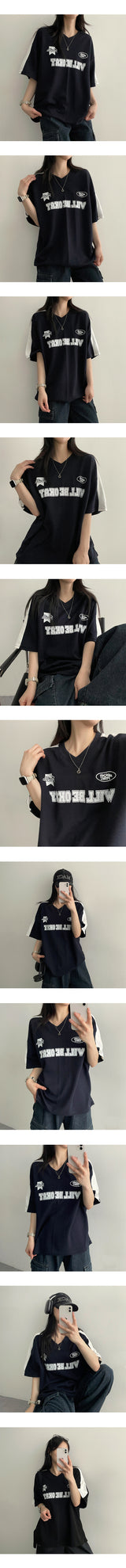 Wibbi Coloring V-neck Short-Sleeved T-Shirt