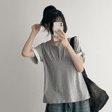 Roll-up button short-sleeve 💙 Tender Bejo Henry neck short-sleeve (6 colors)