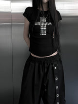 metallic cross stud short sleeve (3color)