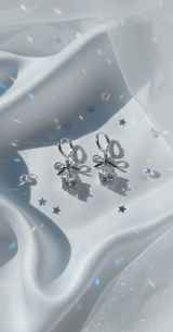 [IU Piercing] Dainty Heart Crystal and Ribbon Huggies Piercing - Silver Color