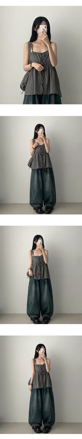 Nell ウエストバンドデニムワイドパンツ