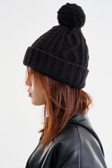 Pom pom twisted wool knit beanie
