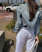 Polka cropped denim jacket