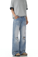 Ripped Blue Wide Jeans