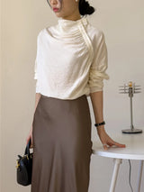 Verona High-Neck Shirred Blouse