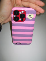 heart wings stripes card pocket phone case pink